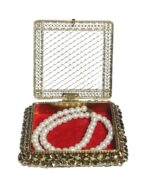 Ornate Metal Jewelry Box with Red Velvet Lining