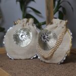 Round Jute Potli Bag with Silver Embellishment - Image 2