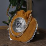 Round Jute Potli Bag with Silver Embellishment - Image 4