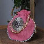 Round Jute Potli Bag with Silver Embellishment
