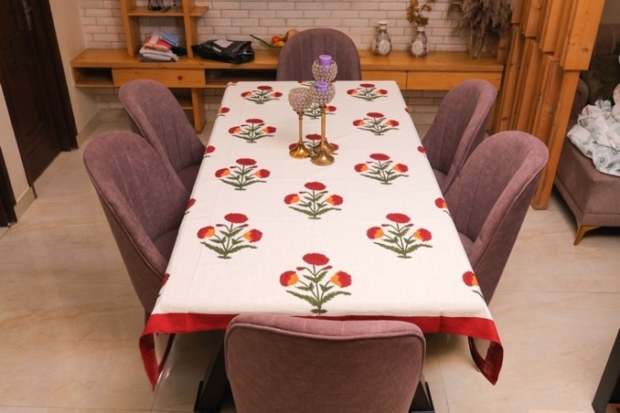 141a Vibrant Blossom Cotton Tablecloth - Image 1