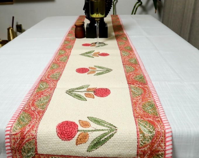 167a Rustic Charm Block Printed Table Runner - Image 1