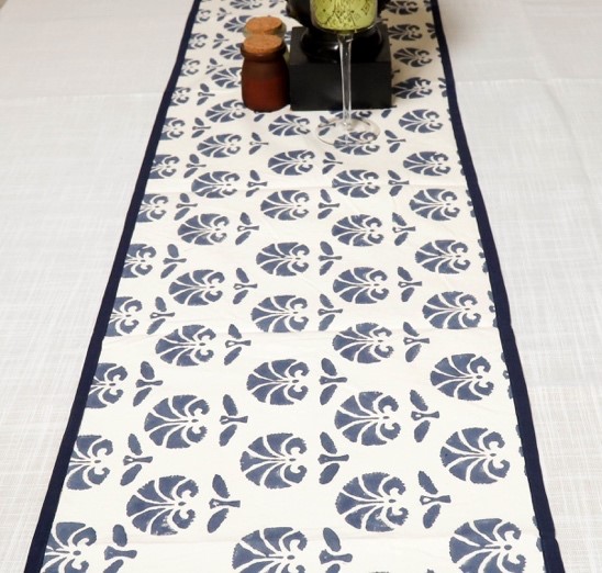 169a Indigo Bloom Block Printed Table Runner - Image 1